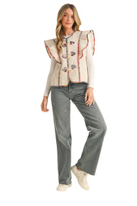 Flutter Sleeve Quilted Vest w/ Print Binding