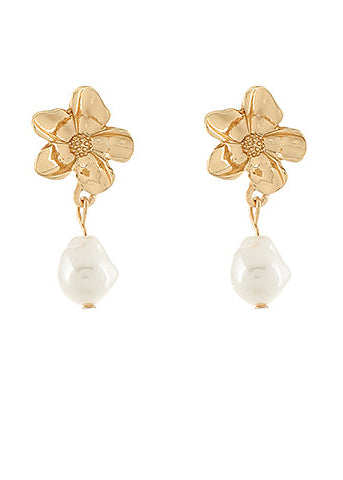 Textured Flower & Pearl Earrings