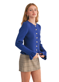 Ruffle Hem Ribbed Knit Cardigan