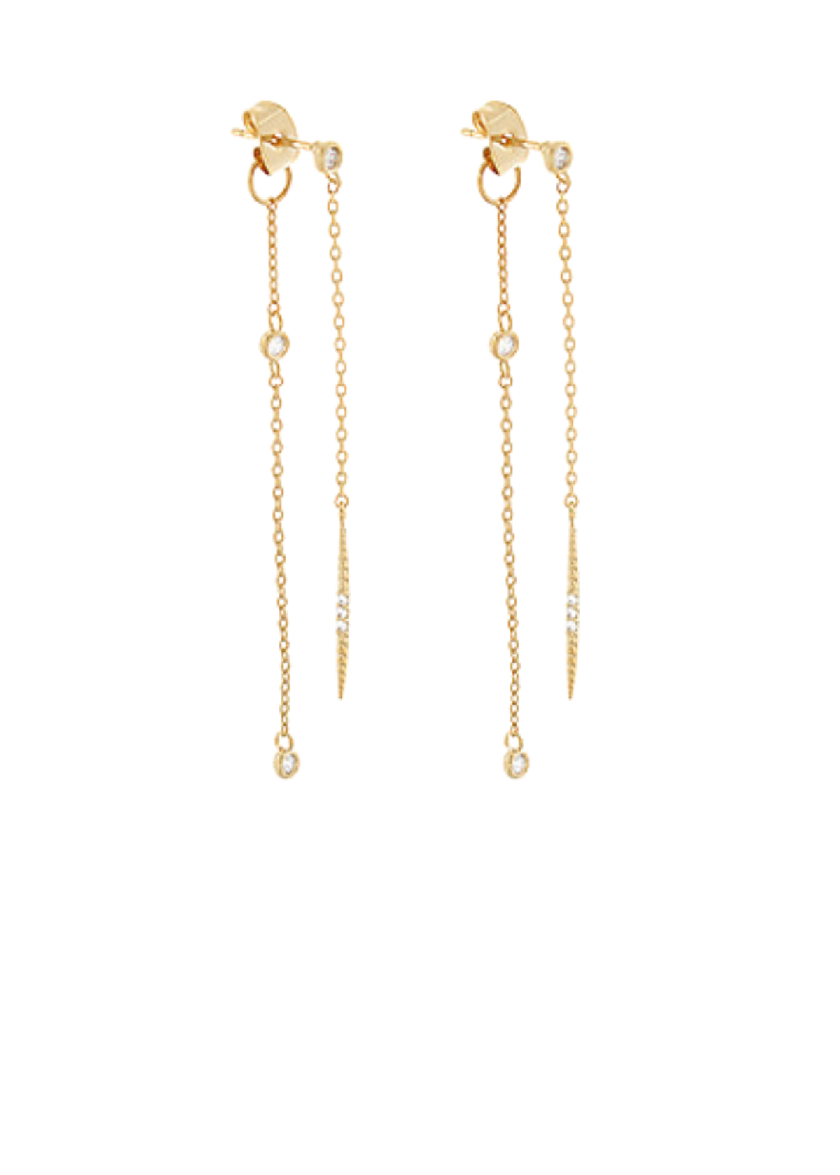 End Pave CZ Bar Chain Earrings