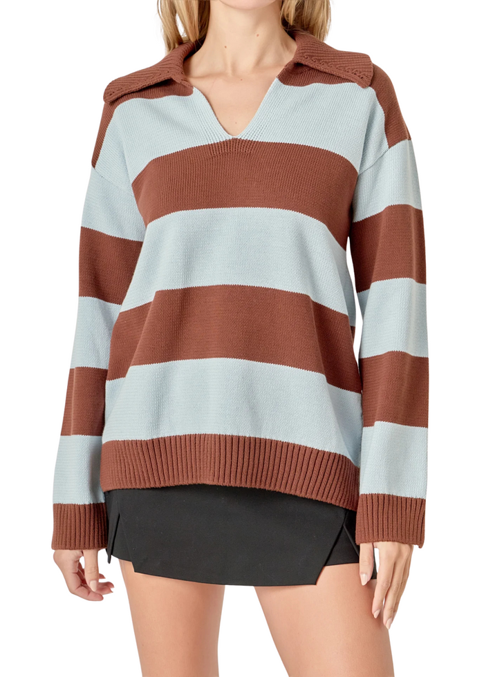 Stripe Rugby Collared Sweater