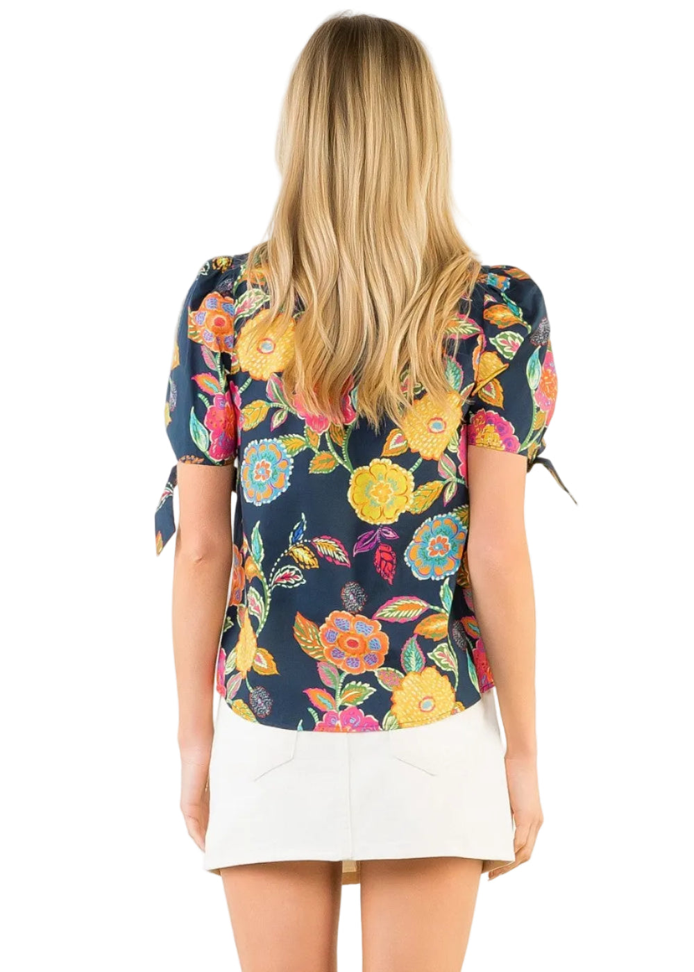 Short Sleeve Floral Pattern V-Neck Top