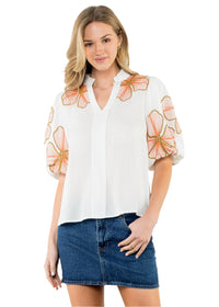Casey Embroidered Puff Sleeve Top