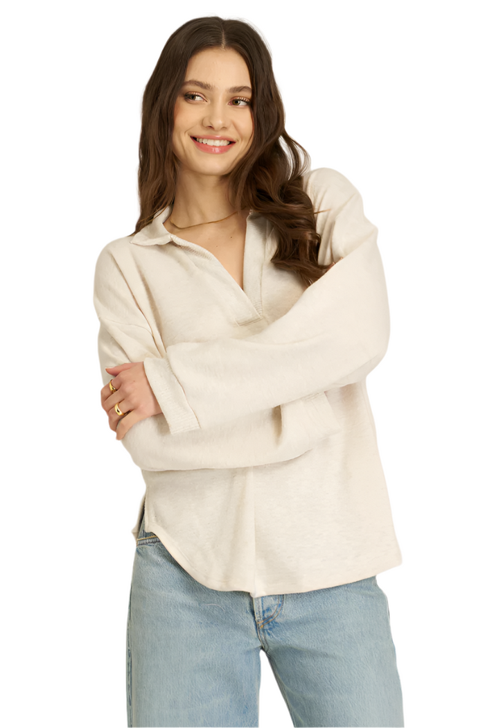 Chiara Cozy Oatmeal Collared Pullover