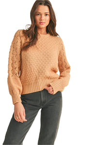 Mixed Pointelle Puff Sleeve Sweater