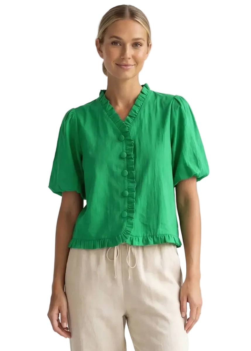 Ruffle Detail Bubble Sleeve Top