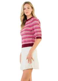 Textured Stripe Puff Sleeve Knit Top