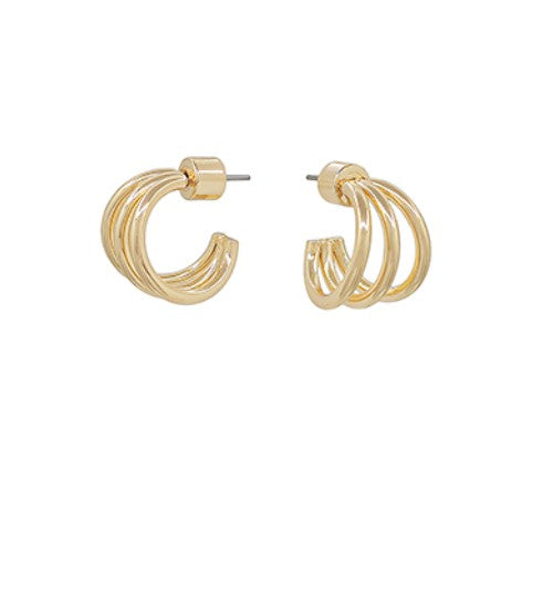 Triple Layered Metal Hoop Earrings - Gold