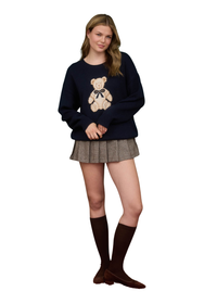 Teddy Jacquard Crew Neck Pullover Sweater