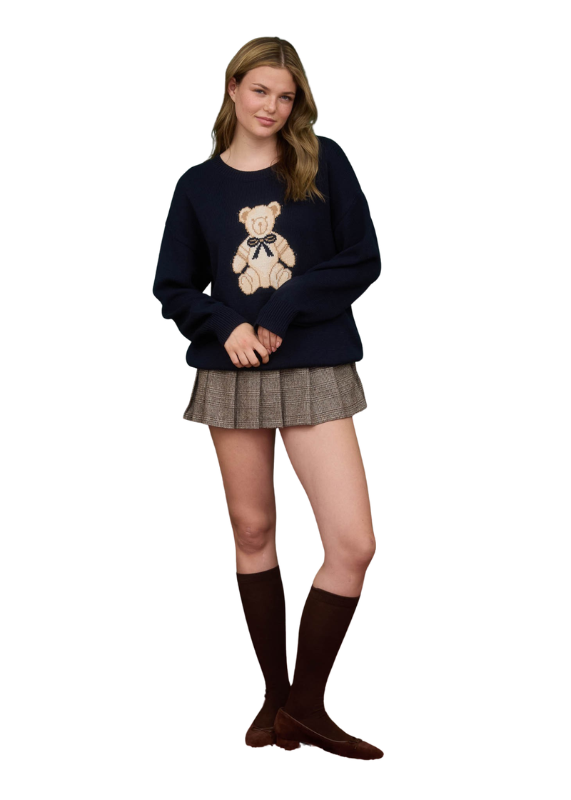 Teddy Jacquard Crew Neck Pullover Sweater