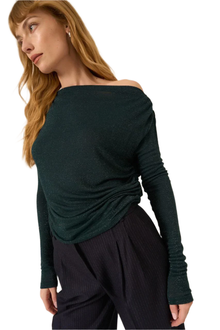 Feeling It Off Shoulder Lurex Long Sleeve