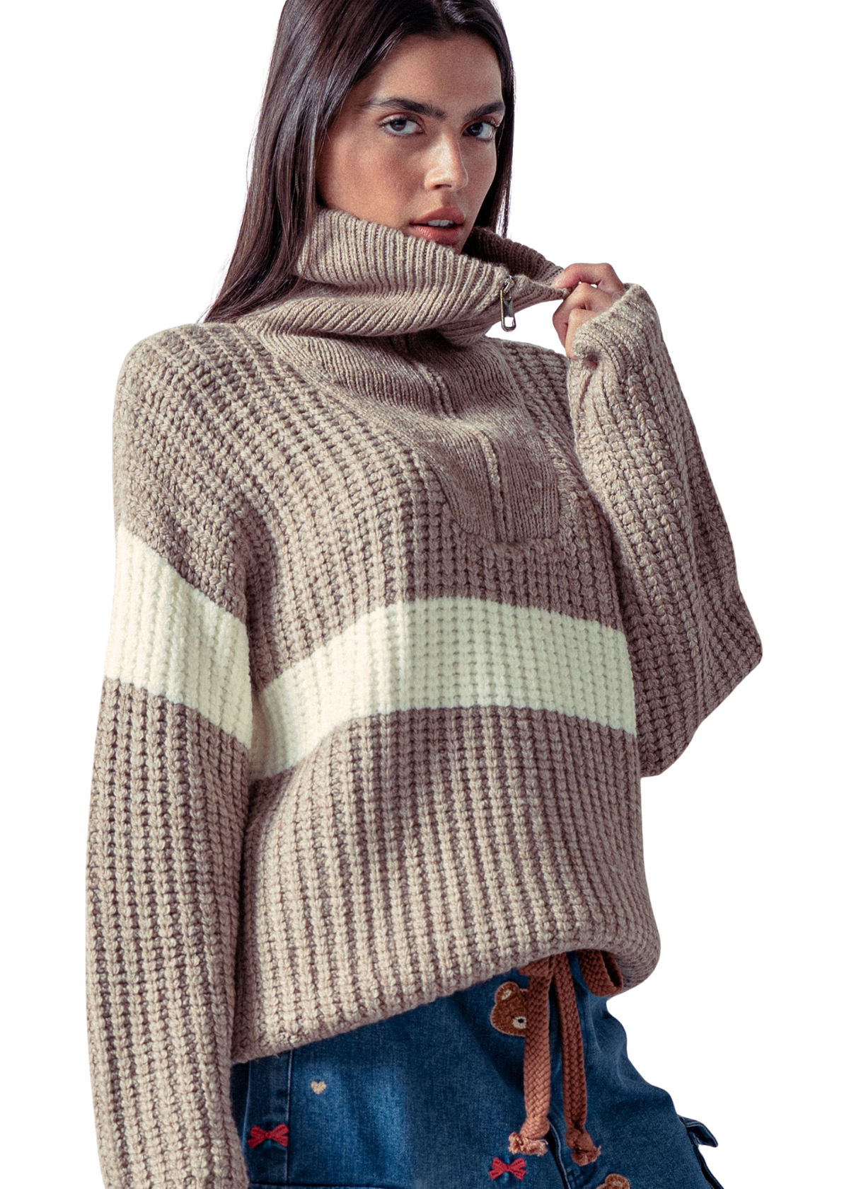Chunky Half-zip Sweater With Stripe