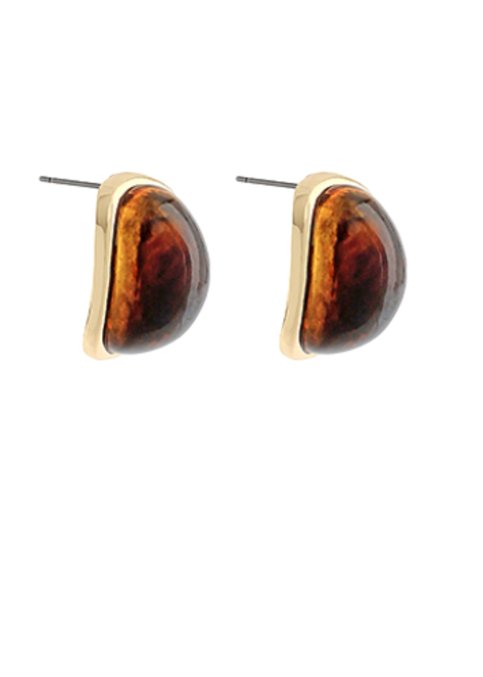 Oval Dome Marble Stone Earrings