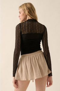 Floral Lace Ruched Mock-Neck Bodysuit