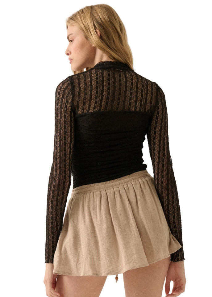 Floral Lace Ruched Mock-Neck Bodysuit