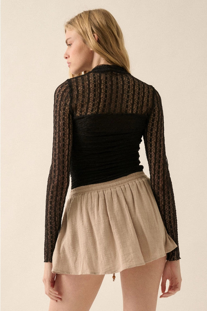 Floral Lace Ruched Mock-Neck Bodysuit