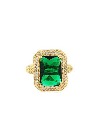 Pave Stone Cocktail Open Ring - Emerald/Gold