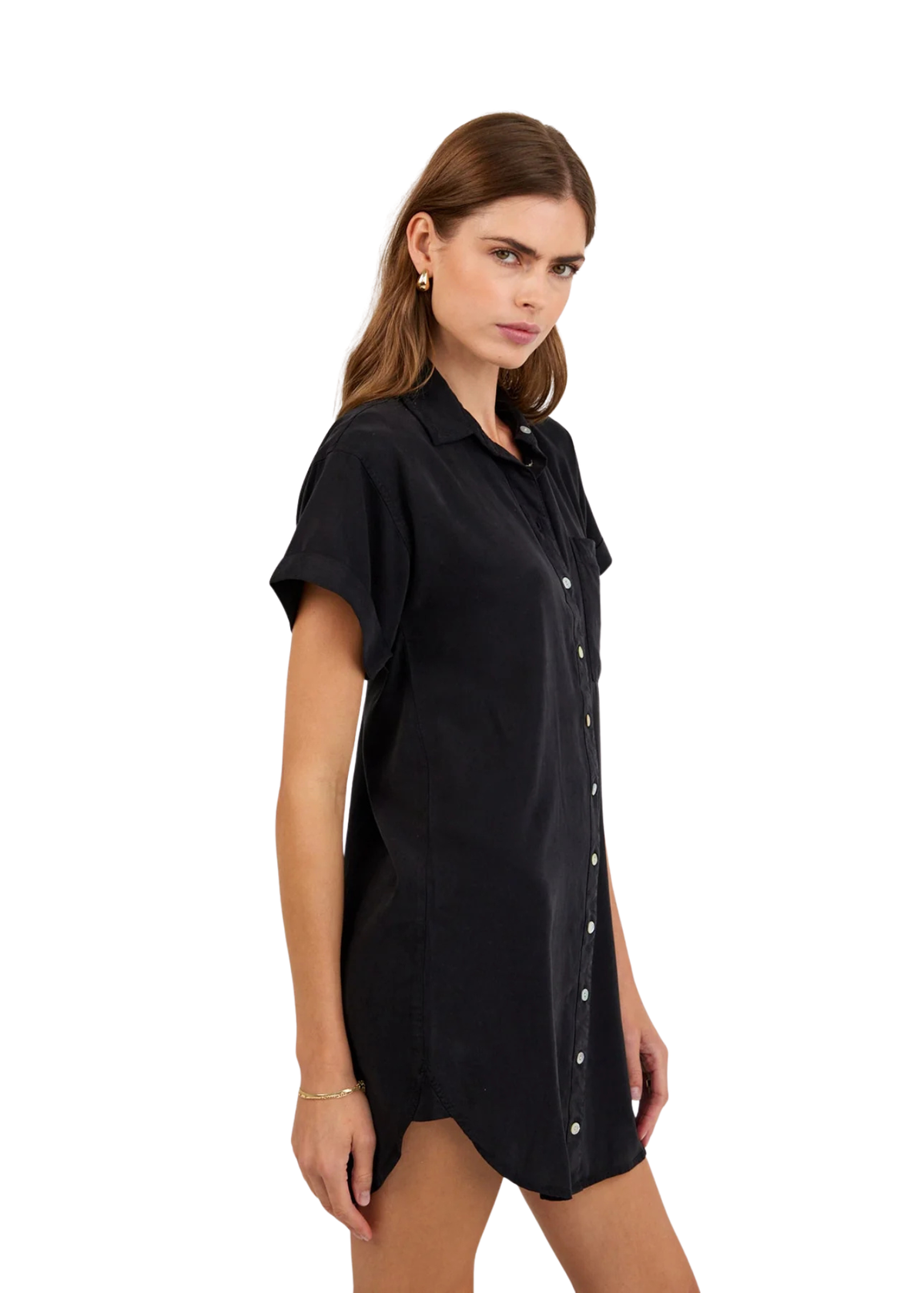 Roll Sleeve Pocket Shirt Dress