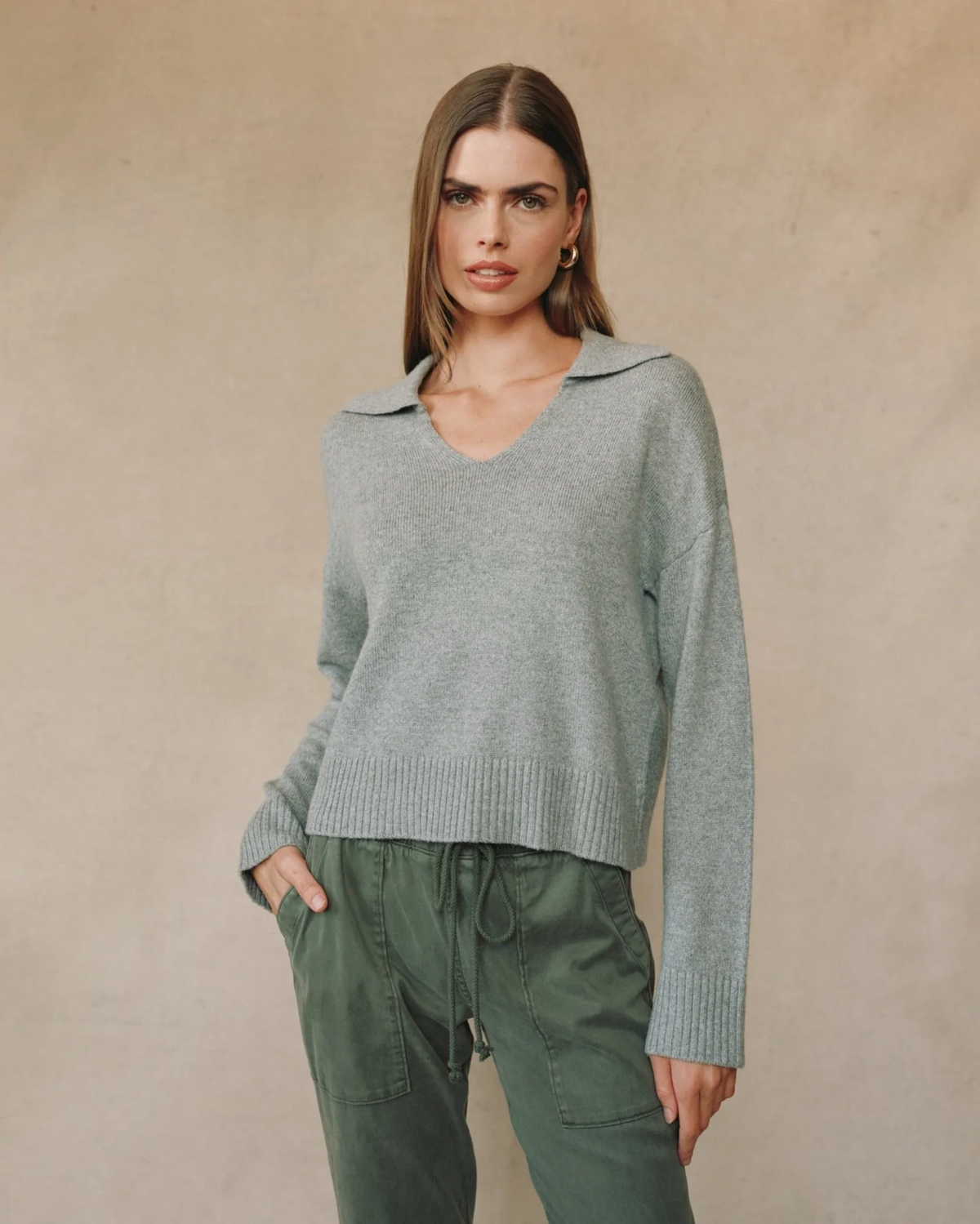 Pullover Sweater w/ Collar, Heather Moon