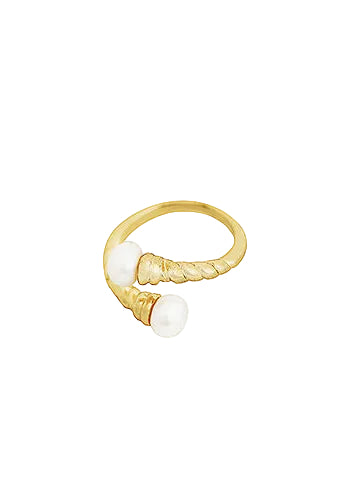 End Pearl Open Ring - Gold/Cream