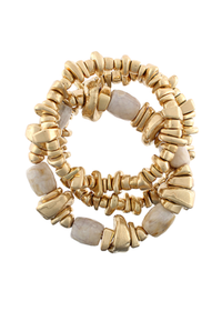 3 Row Stone & Chip Shaped Metal Bracelet