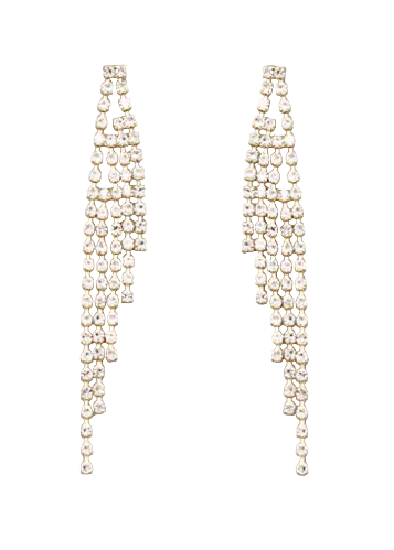 Multi Crystal Row Drop Earrings-Clear/Gold