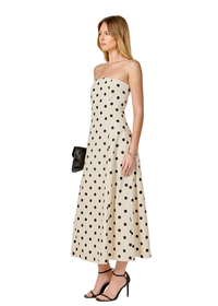 Polka Dot Linen Strapless Dress