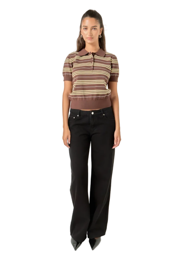 Striped Polo Knit Top