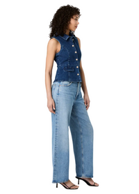 Delancey Denim Button Front Peplum Top