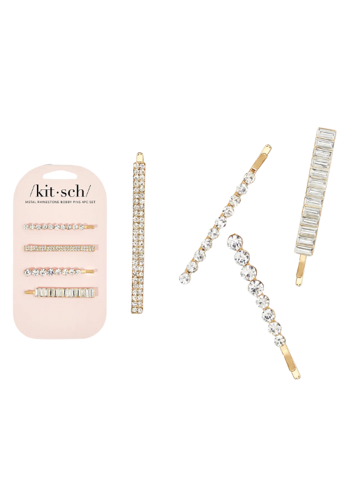 Metal Rhinestone Bobby Pins Set - Gold
