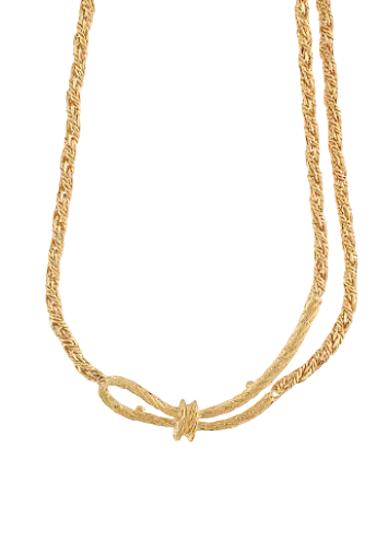 Knotted Rope Textured Chain Necklace-Gold