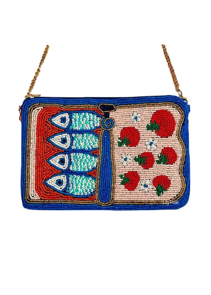 Sardines Seed Bead Crossbody Mini Clutch