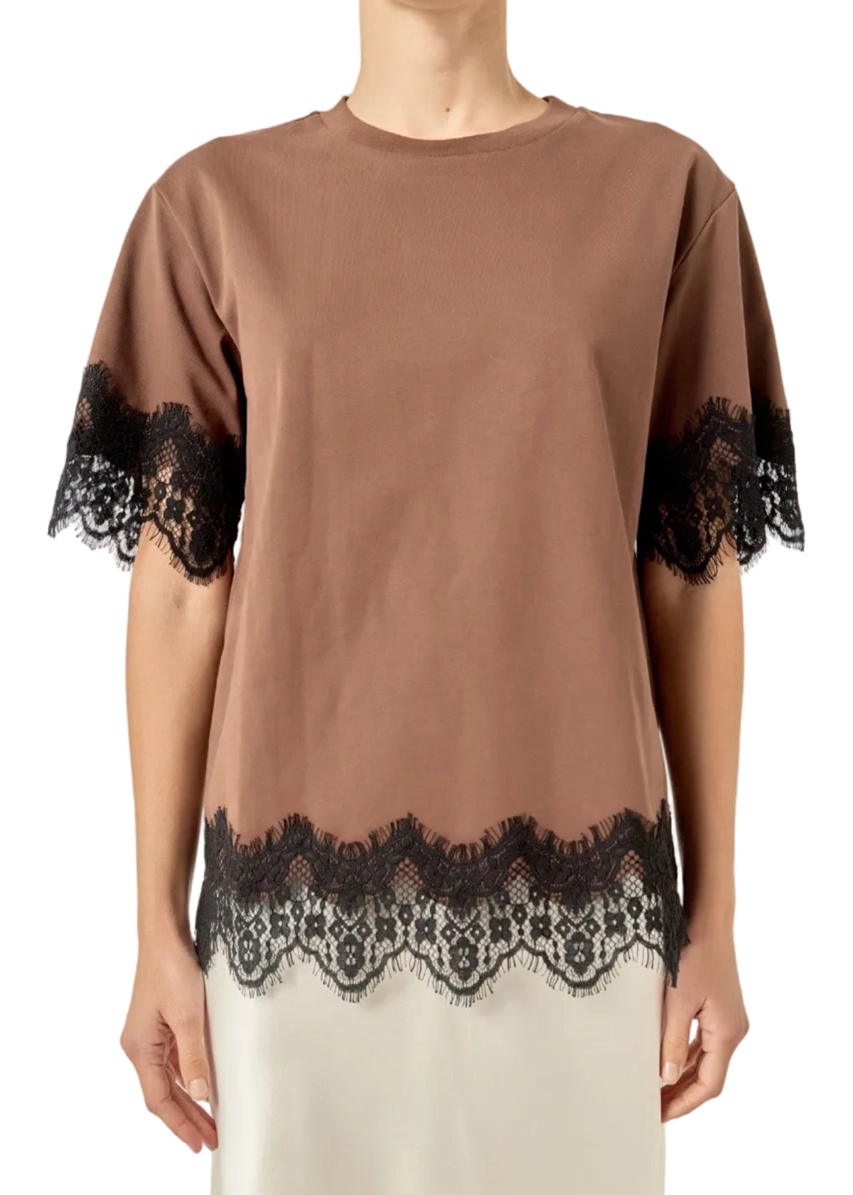Satin Lace Trim Top
