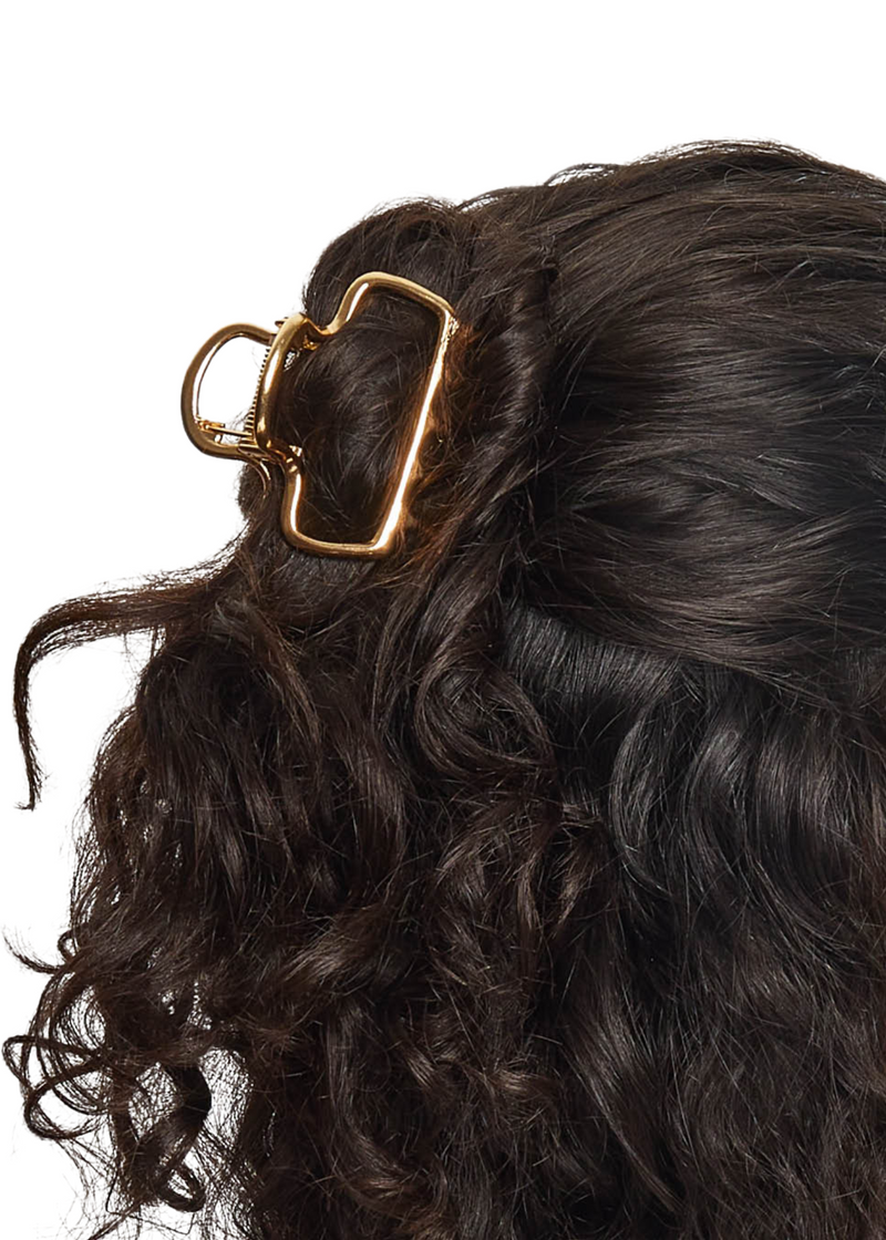 Metal Medium Open Shape Puffy Claw Clip-Gold