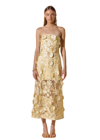 Strapless Floral Embroidered Maxi Dress