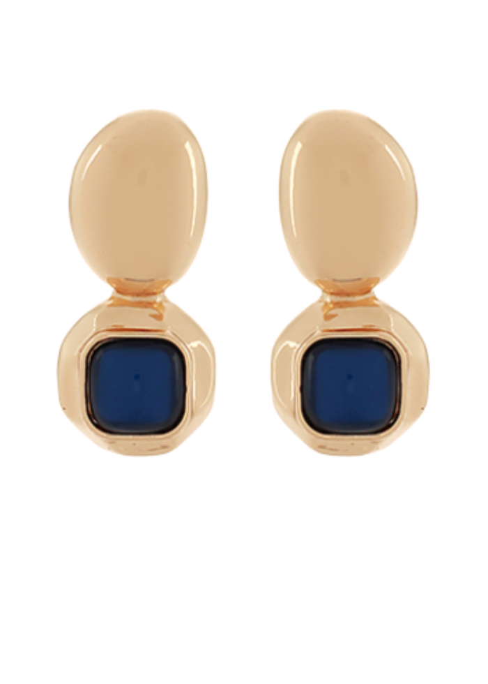 Square Dome Shape Stone & Oval Earrings