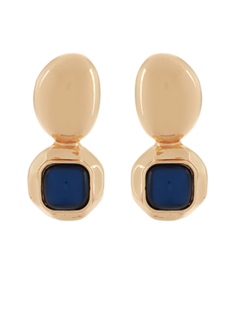 Square Dome Shape Stone & Oval Earrings