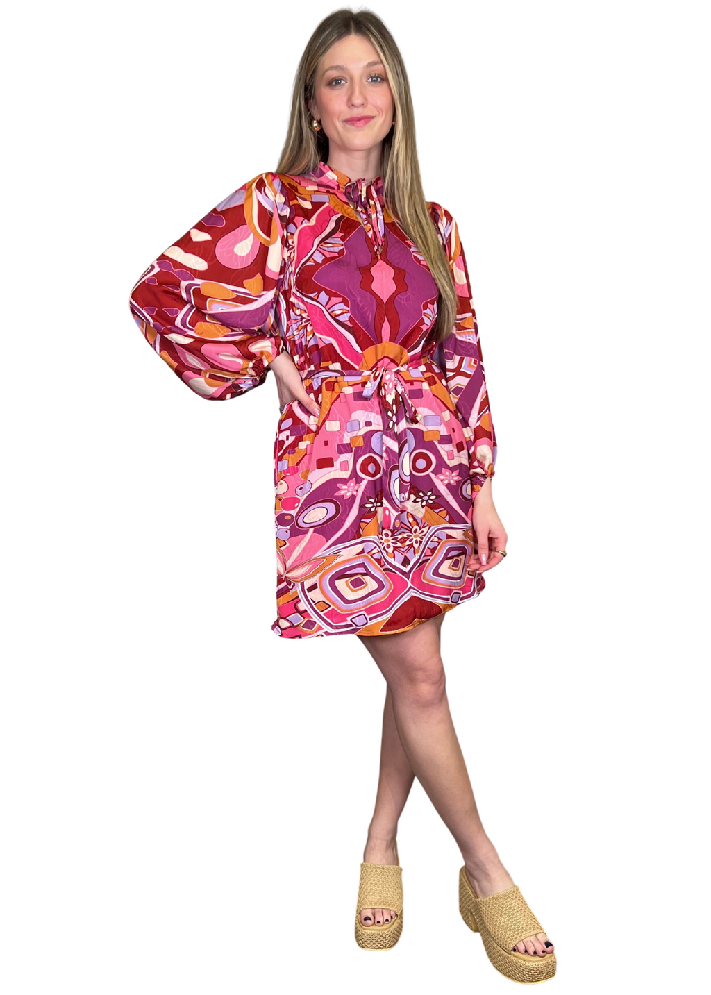 Renesme Abstract Printed Neck Tie Mini Dress