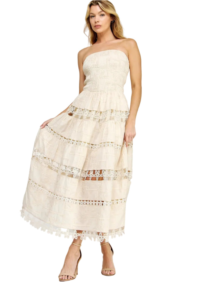 Embroidery Patchwork Cotton Lace Tube Dress