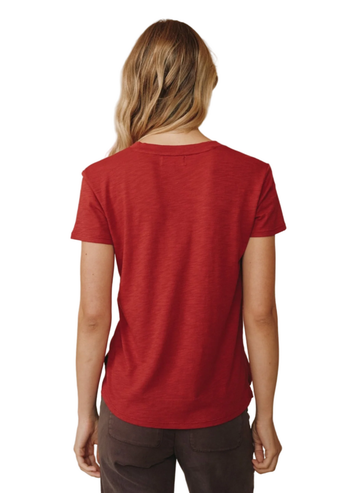 Side Slit V-Neck Tee - Ruby Red