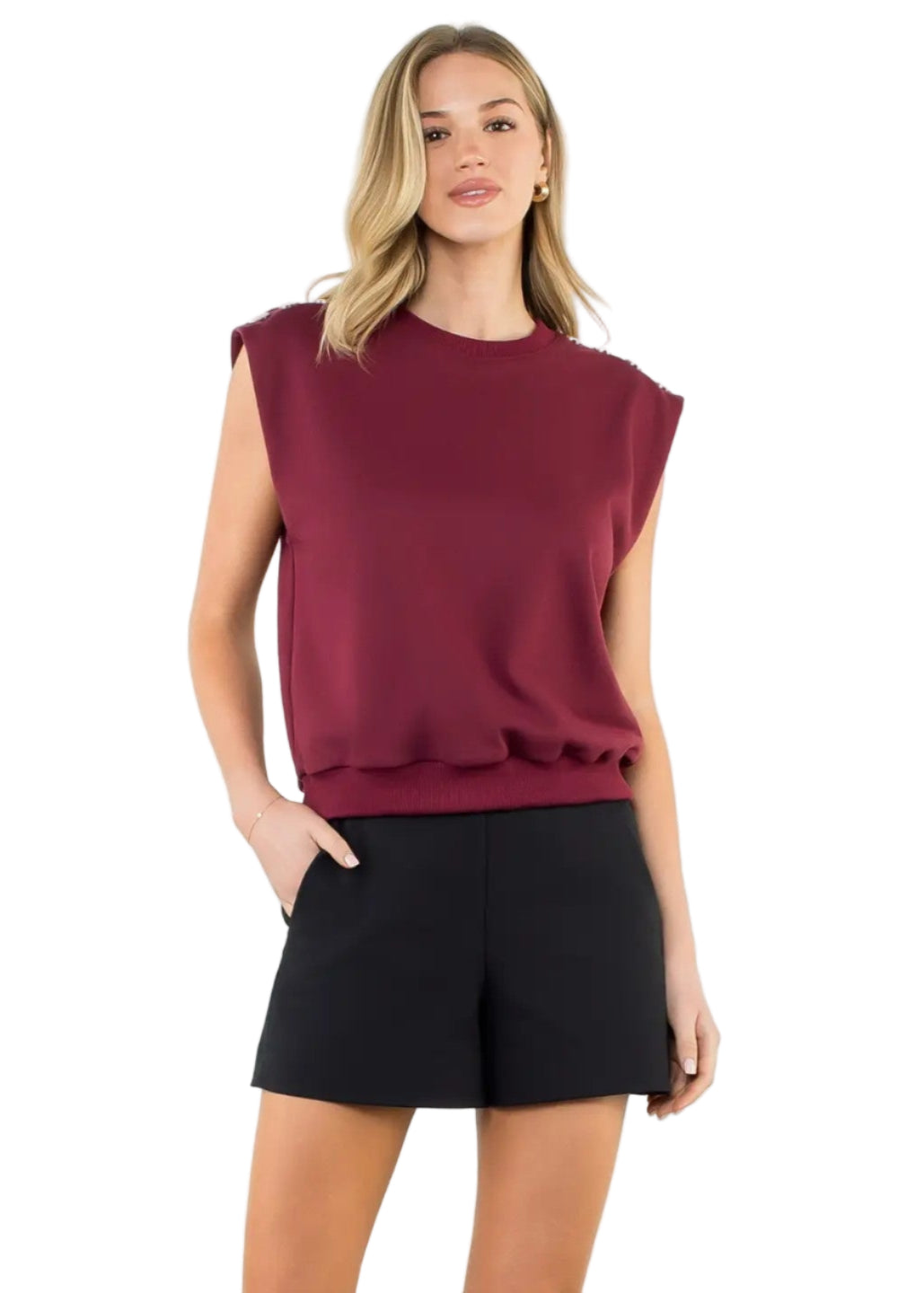 Metal Button Shoulder Sleeveless Top