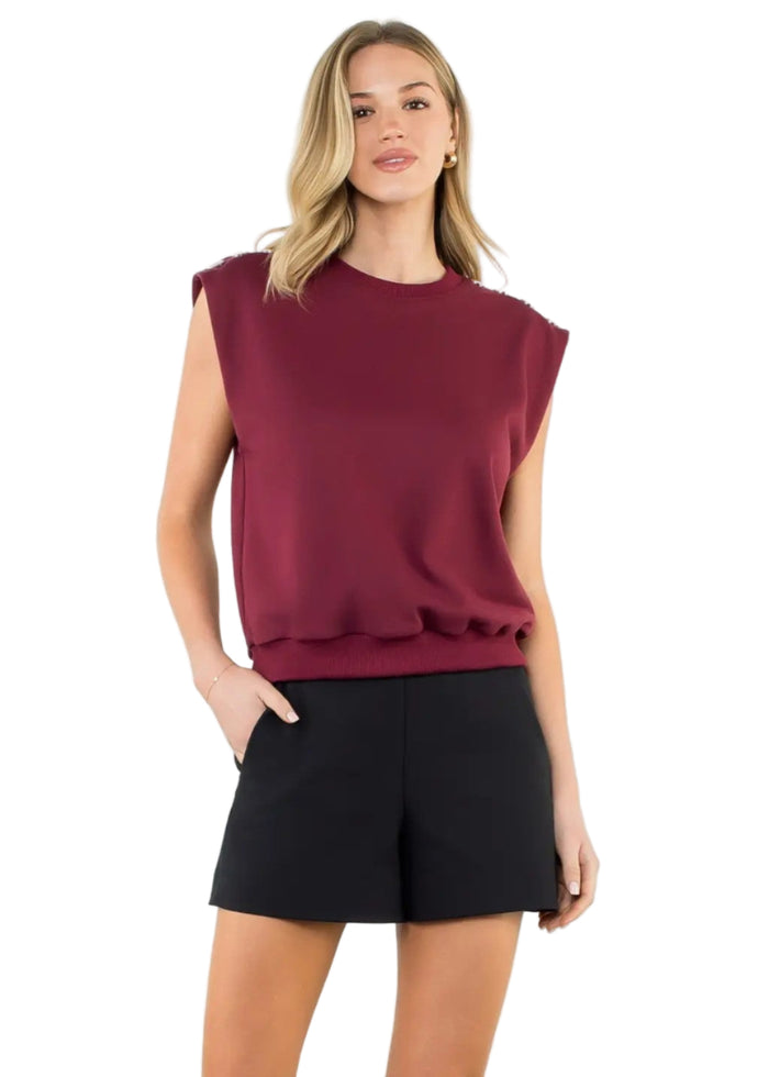 Metal Button Shoulder Sleeveless Top
