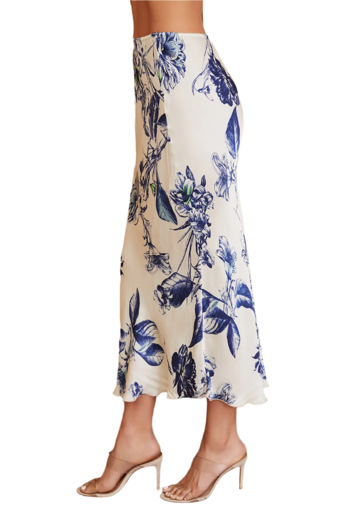 Garden Floral Print Silky Midi Skirt