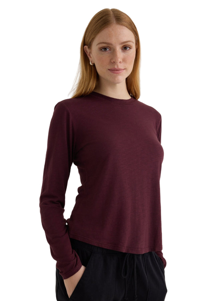Long Sleeve Crew Neck Tee - Pinot Noir