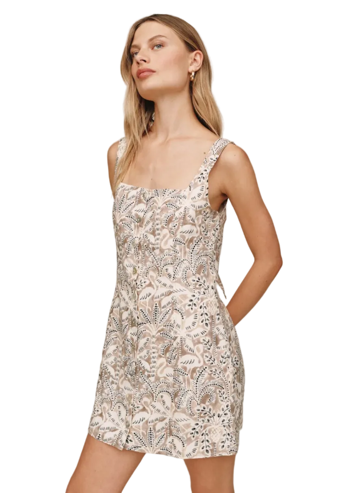 Square Neck Button Front Mini Dress