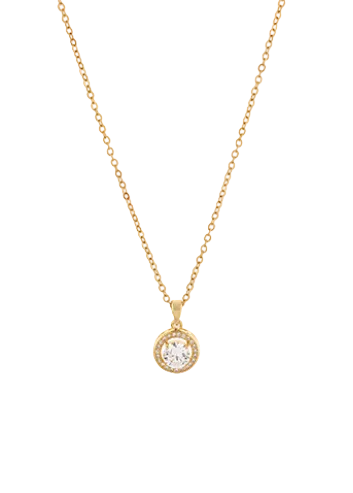 CZ Round Pendant Necklace-Gold/Clear