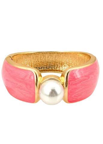 Epoxy & Pearl Hinged Bracelet - Pink/Gold