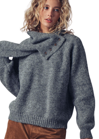 Detachable Scarf Button Wool Blend Sweater