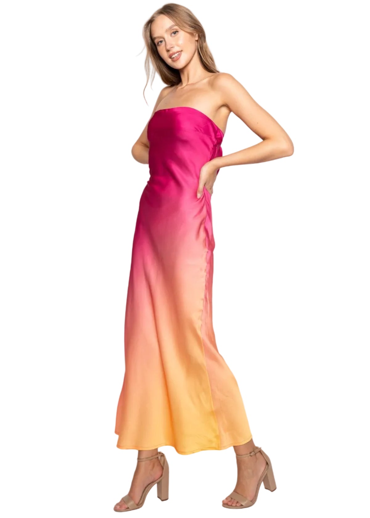 Strapless Elastic Clasp Back Maxi Dress