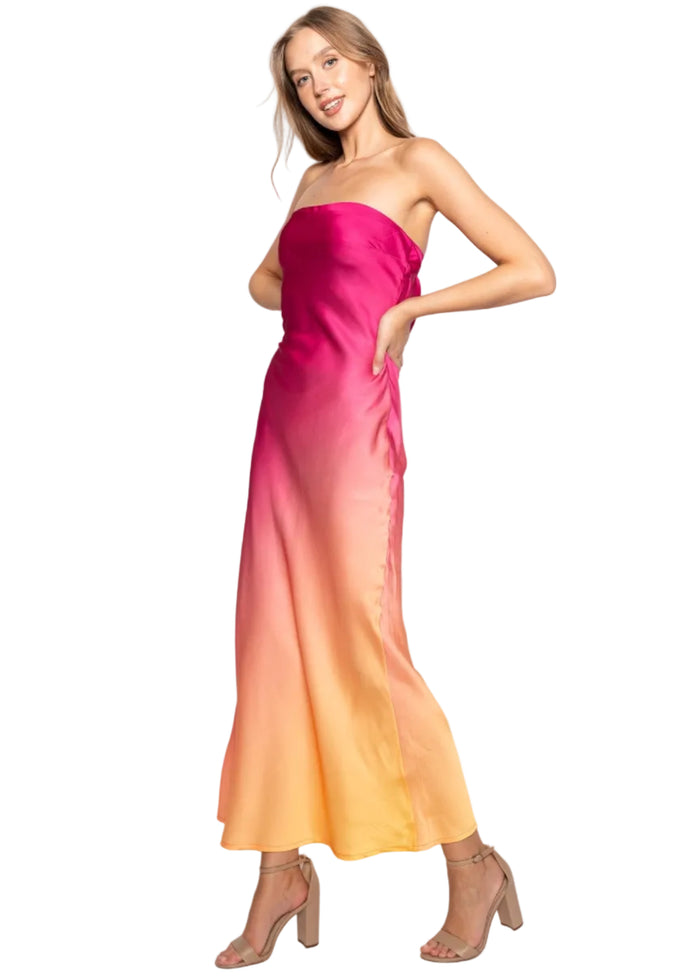 Strapless Elastic Clasp Back Maxi Dress